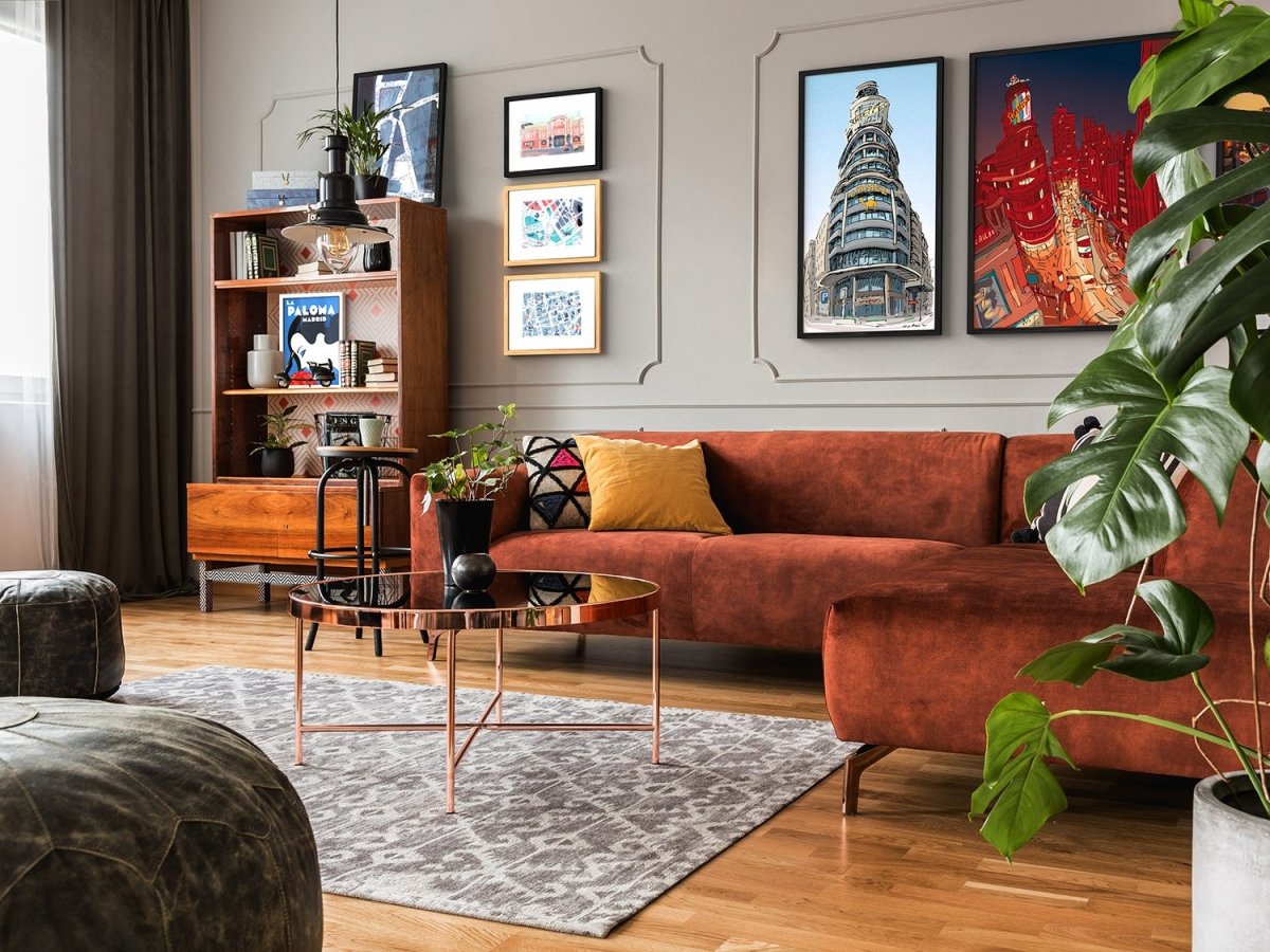Madrid living room decorated with The Traveler Art prints