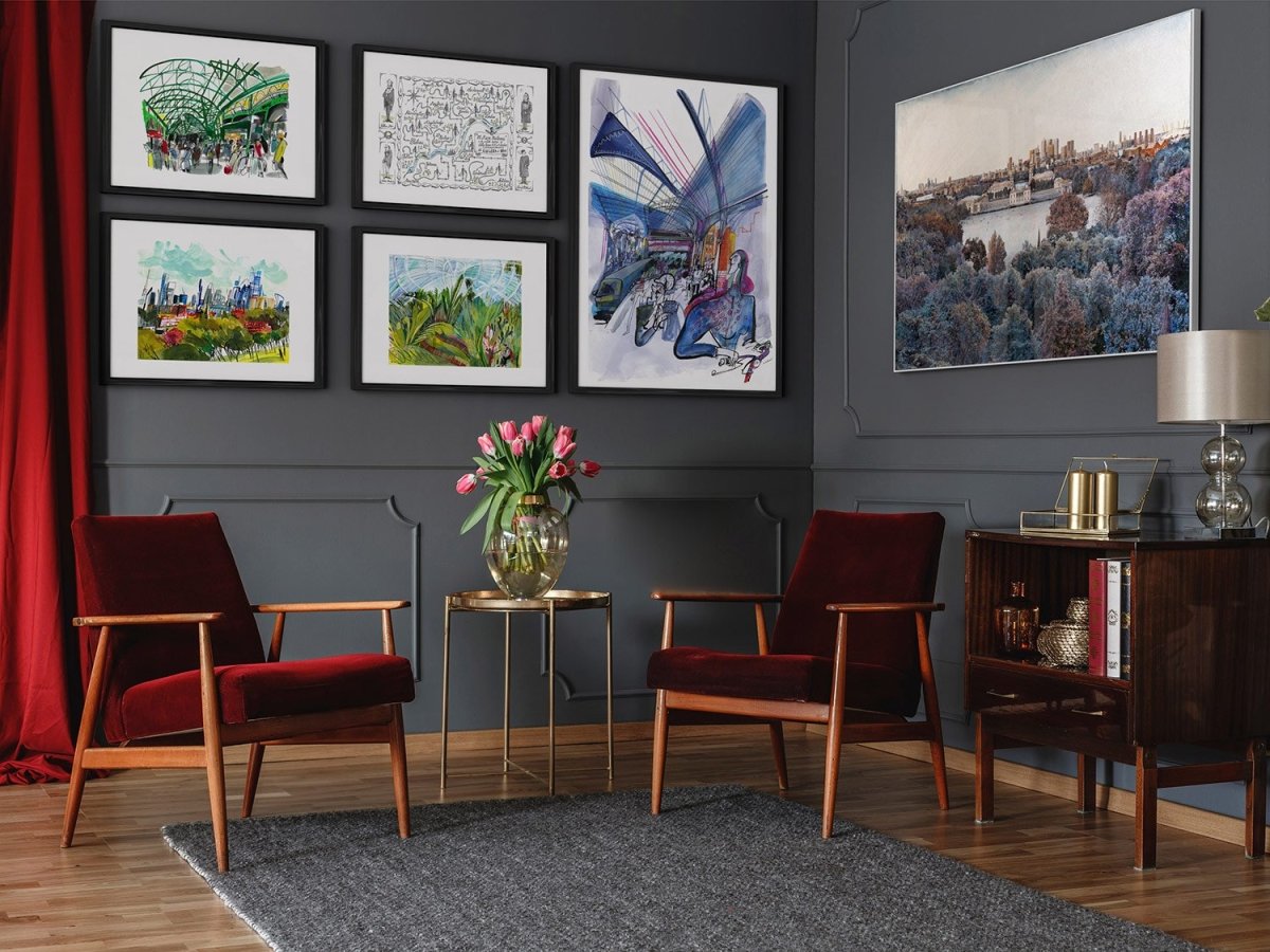 London living room decorated with The Traveler Art prints